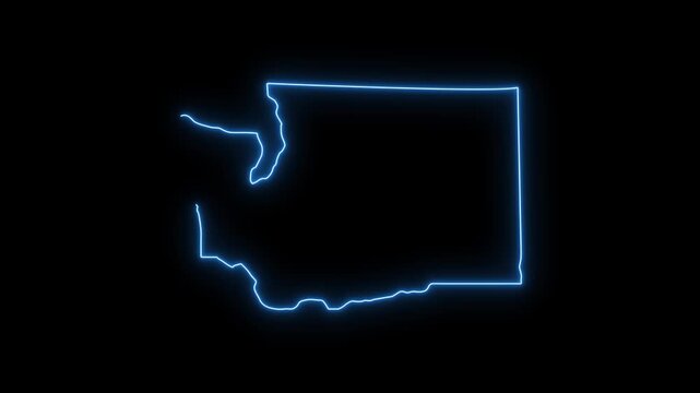 Washington state map outline neon glowing animation on black background