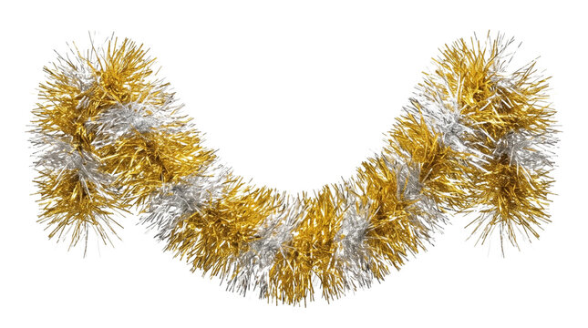 Gold and silver Christmas tinsel garland isolated on transparent background