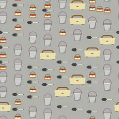 Seamless pattern of buckets, shovels, and toolboxes © farhanhairunsyah
