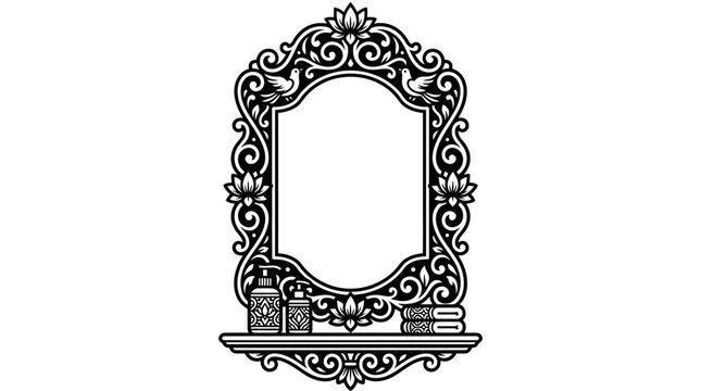 Decorative framed mirror with spa accessories illustration.