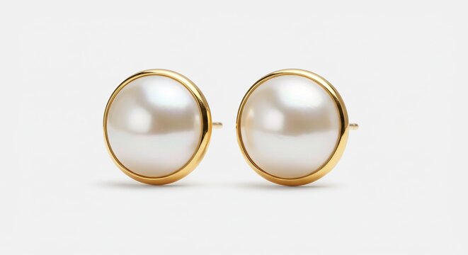 Elegant Pearl Earrings: A pair of classic pearl stud earrings, encased in a delicate gold setting, exudes timeless sophistication and refined beauty.