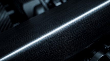 Fototapeta premium Macro close up of sleek brushed black metal surface with diagonal line highlight reflection