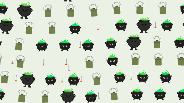 Cartoon cauldrons with green bubbling liquid