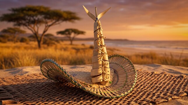 Traditional woven Ti'ilangga hat from Rote Island Indonesia made of palm leaves