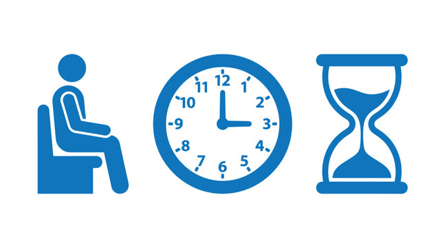 Time management icon set featuring waiting person clock and hourglass management hourglass duration deadline schedule graphics efficiency planning business illustration