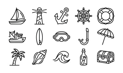 Sea and nautical travel icon set for marine theme projects. © MST MOZIDA