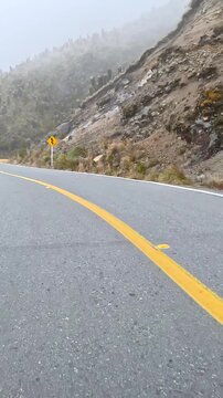 Nevado del Ruiz Mountain Road on the Route between Manizales and Murillo, Colombia. Driving POV. Vertical Video.