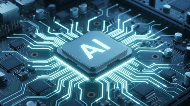 Advanced AI Microprocessor Connected to Motherboard Socket with Expanding Energy Pulse Activating Digital Circuit Network and Computer System