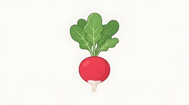 Stylized illustration of a fresh red radish with green leaves isolated on white background