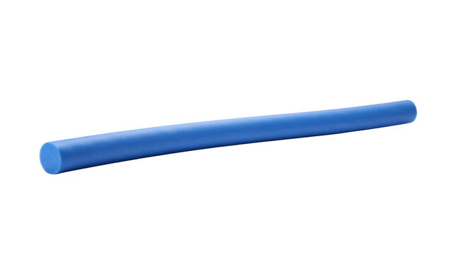 Blue foam hair roller for heatless curls, flexible styling rod on white background, professional salon hair tool, soft blue flexi rod