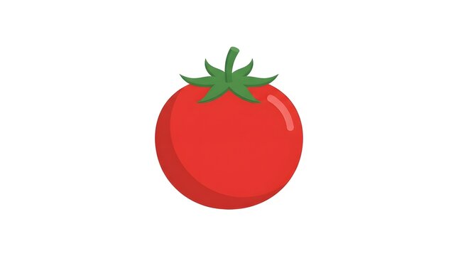 Red tomato icon with green stem isolated on white background