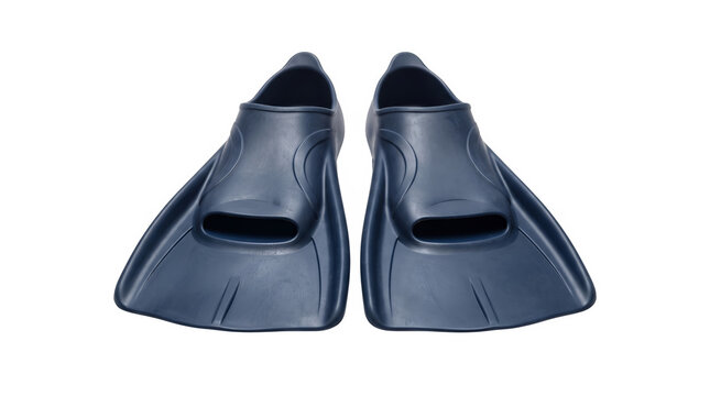 Professional blue diving fins for swimming, rubber snorkeling flippers isolated on white background, aquatic sports gear for scuba diving