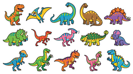 Cute Cartoon Dinosaurs Collection Isolated © Ardhyapananisedu