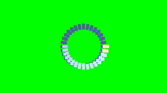 Voxel loading spinner circling clockwise chroma key green background with retro 8-bit for software development marketing