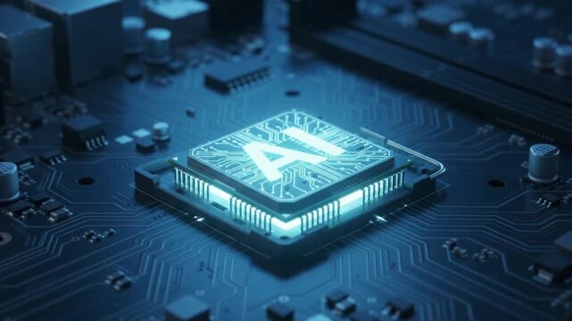 Advanced Microprocessor Connecting to Motherboard Socket Activates AI System with Expanding Energy Pulse Through Digital Circuit Network