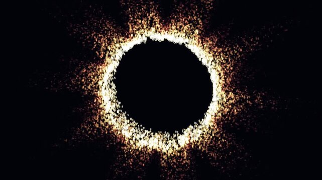Golden ASCII solar eclipse corona flaring in space seamless loop