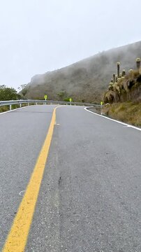 Nevado del Ruiz Scenic Mountain Highway through the Colombian Andes near Manizales. Vehicle POV. Vertical Video.