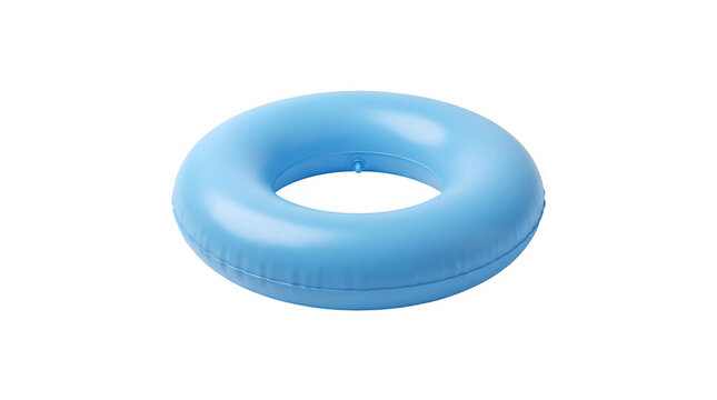 Blue inflatable swim ring isolated on white background, summer pool float for swimming and water fun, round plastic lifebuoy for beach vacation