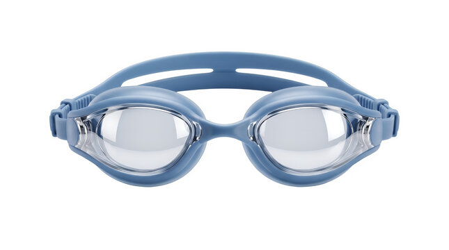 Professional blue swimming goggles, clear lens aquatic eyewear for pool training, protective swim gear for competitive athletes isolated on white
