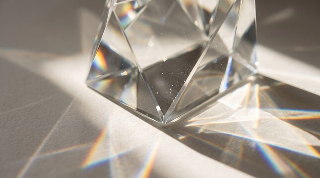 Rainbow Light Refraction Through Transparent Crystal with Colorful Prismatic Spectrum
