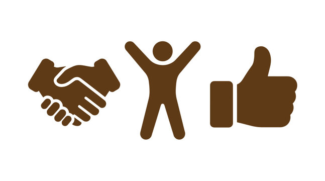 Success and cooperation icons showing firm handshake person celebrating thumbs up gesture handshake celebration thumbsup cooperation business agreement partnership