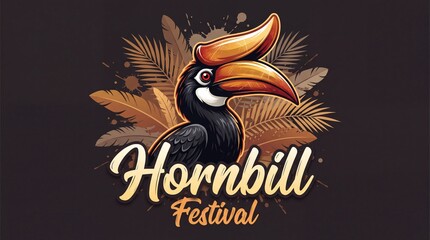 Fototapeta premium A bold and elegant design for the Hornbill Festival, featuring a hornbill bird surrounded by tropical foliage, celebrating Nagaland’s rich cultural