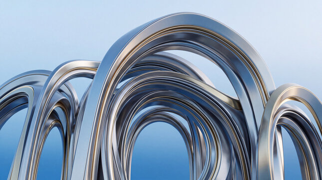 Abstract Metallic Arch Loops Intertwined in Silver and Chrome