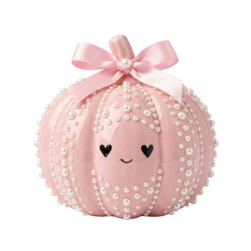 Cute Pink Pumpkin Decoration with Pearls and Bow - Halloween, Autumn, Holiday