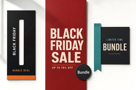 Black friday sale promotional banners and bundle deal graphic