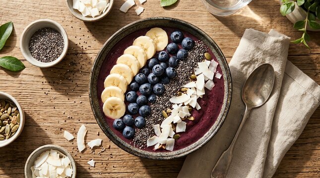 Acai Bowl with Banana Blueberry and Chia Seeds