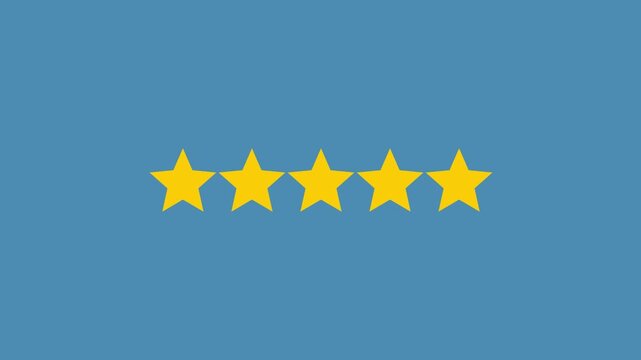 Professional 4K Five Yellow Star Rating Animation on Dark Green Background Featuring Shiny Metallic Golden Symbols for Customer Review Feedback Feedback Score and Quality Business Assessment.