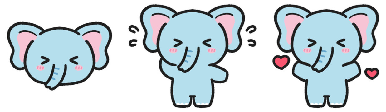 嬉しい、照れているゾウのイラストセット