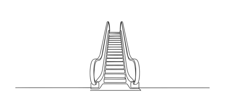 Single continuous line drawing of an escalator going up