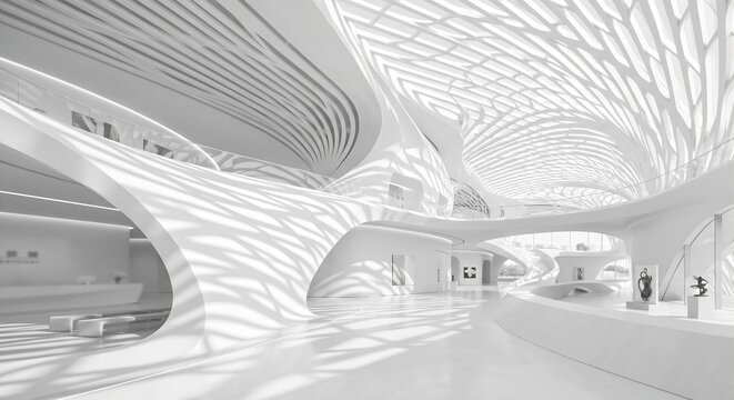 Futuristic White Parametric Interior Architecture 3D Render