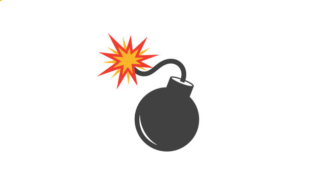 Classic black round bomb with a burning lit fuse emitting yellow and red sparks on a plain white background.