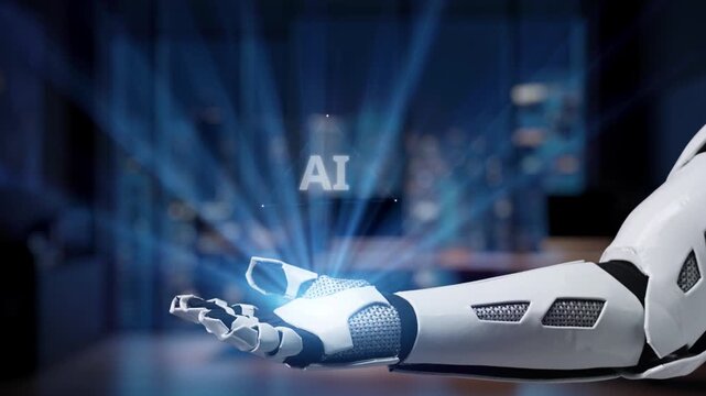 A robotic hand reaches out, showcasing advanced artificial intelligence concepts and visuals, emphasizing technology role in innovation and future possibilities. Synapse