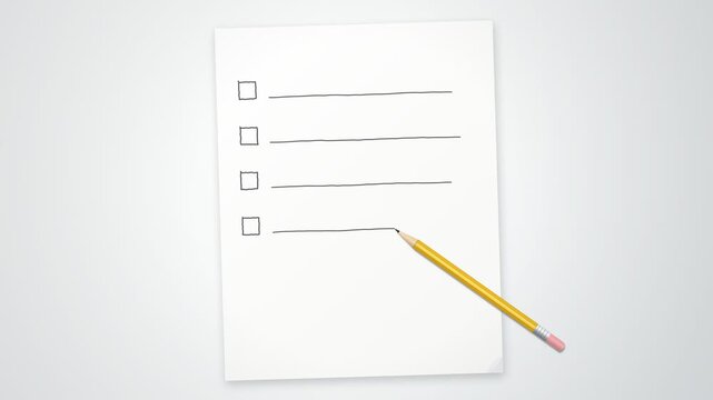 Pencil Drawing Checkboxes and Lines on Paper Then Ticking Them