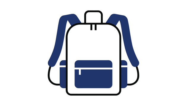 School backpack vector illustration with navy blue straps and pockets, ideal for education or travel concept.