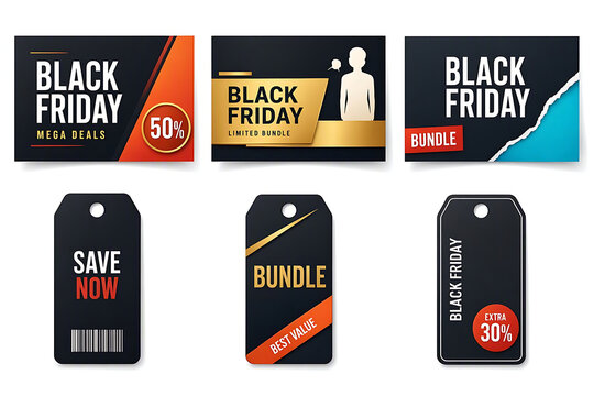 Black friday sale banners and price tags collection for retail
