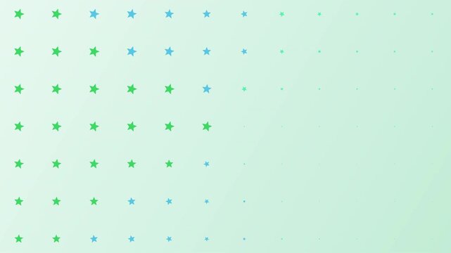 Green and blue stars sweeping in waves across fresh mint gradient background in clean dotted grid pattern