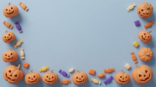 Halloween pumpkins with floating candy illustration