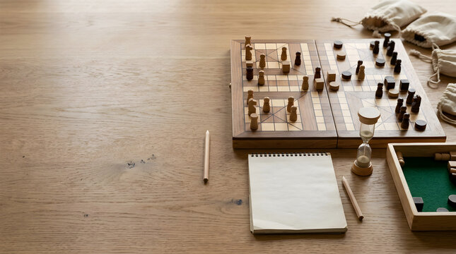 Board game strategy table with diffused light and wood