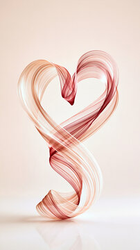Elegant, flowing abstract heart shape made of translucent, ribbon-like lines in warm tones on a soft, neutral background.