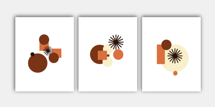 Mid century modern wall art set of 3 abstract geometric with teracotta and beige shapes