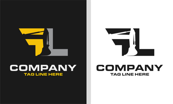 Letter FL excavator logo template vector. Heavy equipment logo vector for construction company. Creative excavator illustration for logo template.