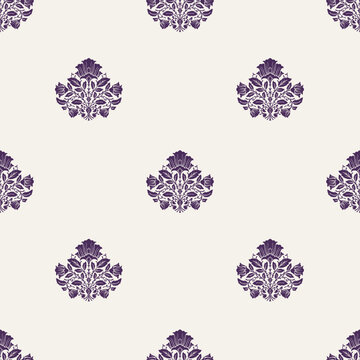 Spaced Plum Damask Bouquet Motif Print