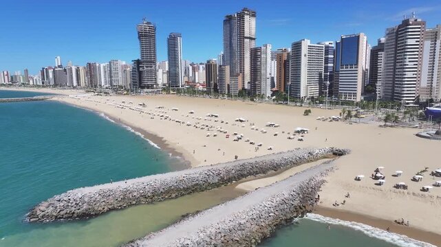 Scenic Pier At Fortaleza In Ceara Brazil. Downtown Cityscape. Urban Beach. Coastal Highrise Buildings. Scenic Pier At Fortaleza In Ceara Brazil. Shore Avenue. Brazil Northeastern.
