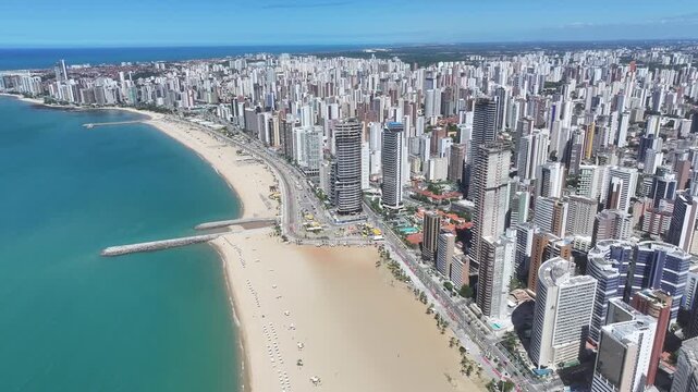 Fortaleza Skyline At Fortaleza In Ceara Brazil. Downtown Cityscape. Urban Beach. Coastal Highrise Buildings. Fortaleza Skyline At Fortaleza In Ceara Brazil. Shore Avenue. Brazil Northeastern.