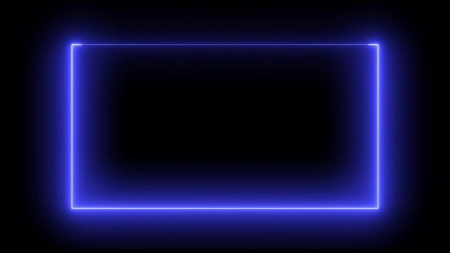 glowing neon blue color square rectangle picture frame icon animation display neon box footage shape round geometric, outline, template, overlay, 