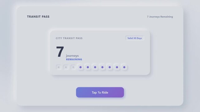 Transit pass animation showing journey countdown on digital screen for transport app